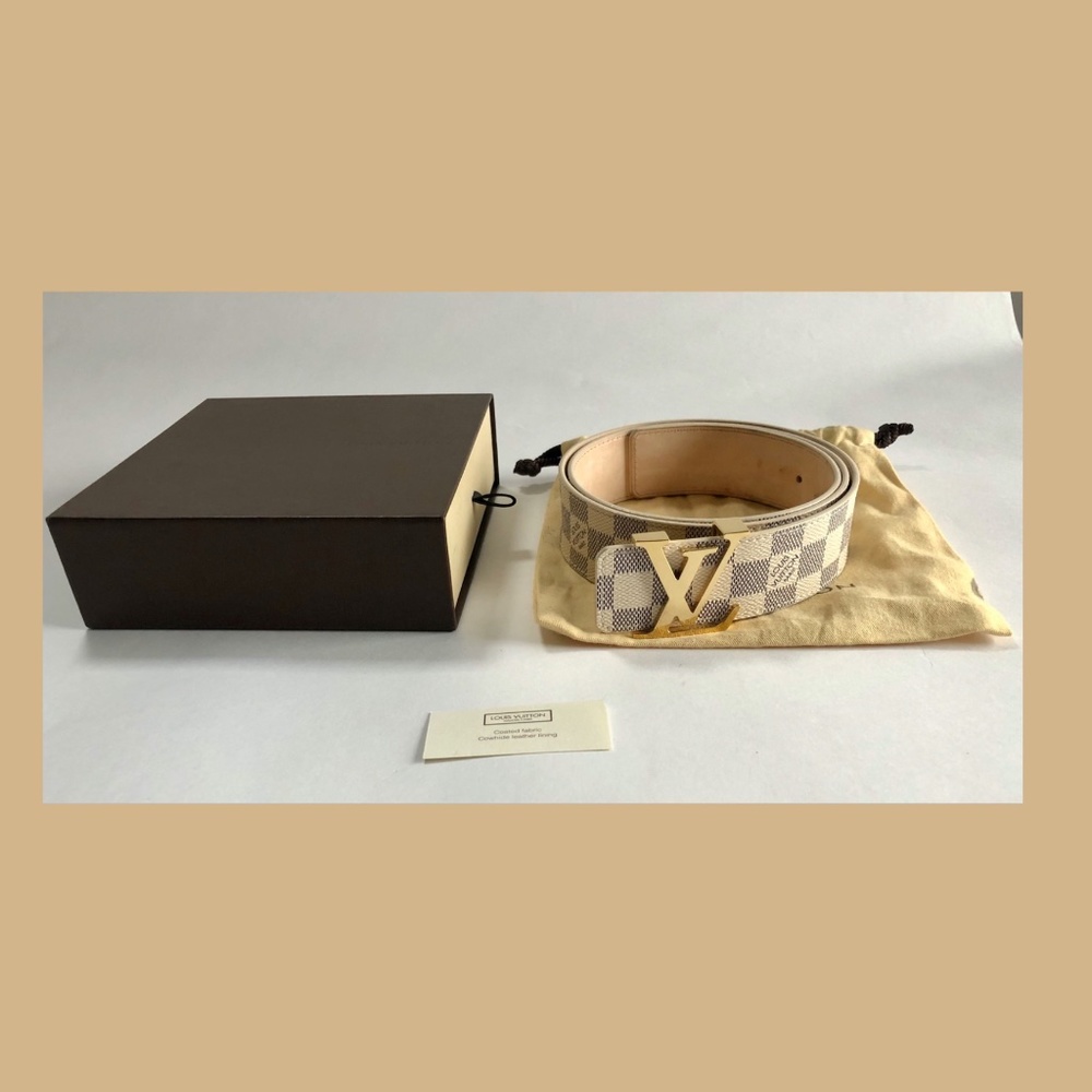 AUTH Louis Vuitton Damier Azur INITIALS BELT 95/38